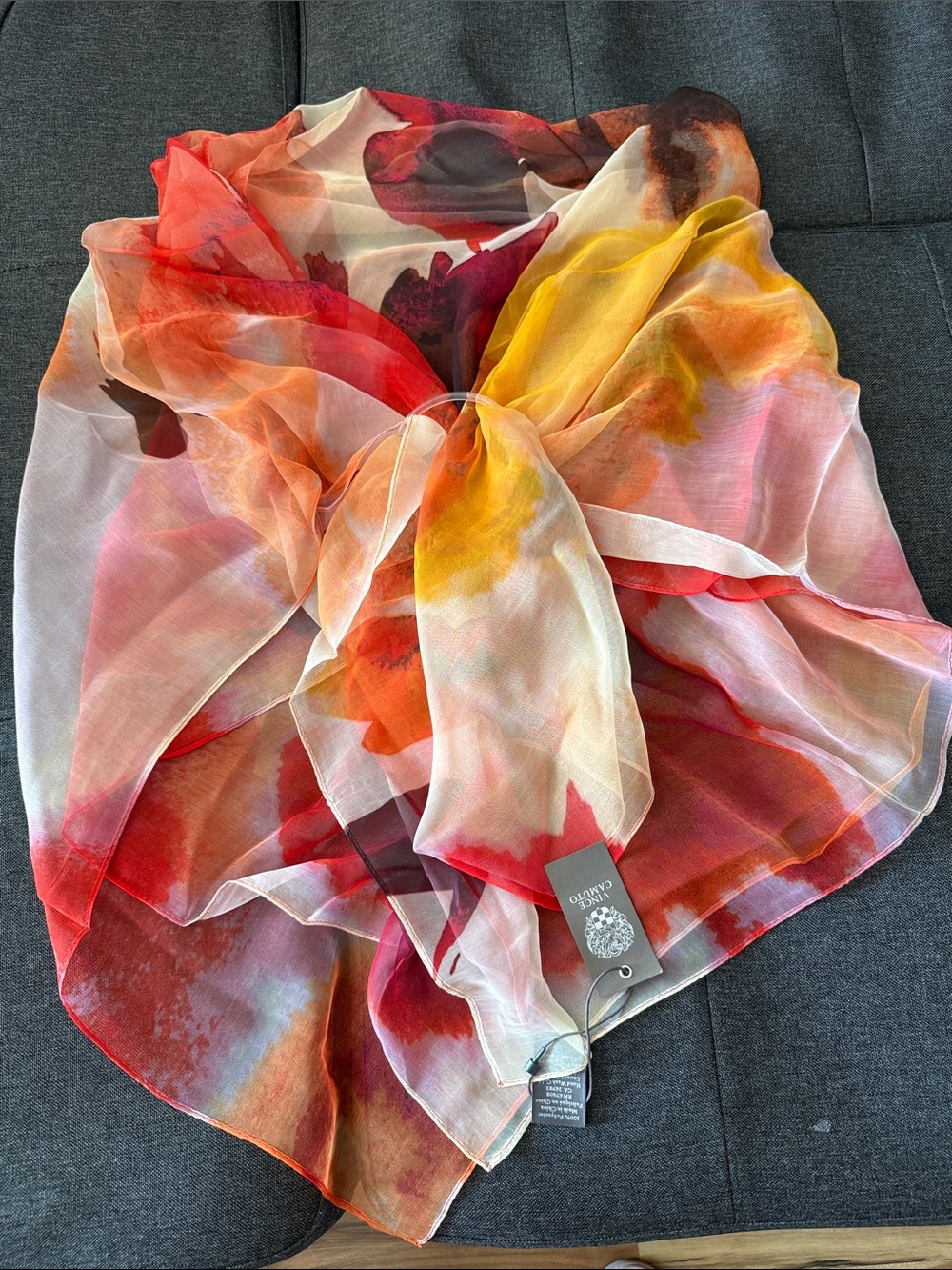 Vince camuto Floral Sheer Scarf in Red, Yellow and Orange